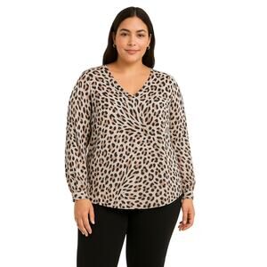 CAbi XL Animal Print Blouse – Y2K Sheer Layered Vibe, Button Cuffs